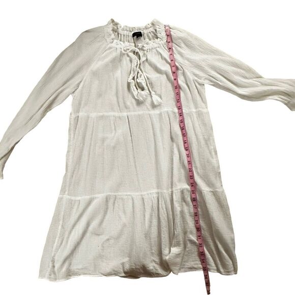 J. Crew ~ White sheer dress ~ tassel ties ~ smocking detail on sleeves ~ size L - Picture 11 of 13